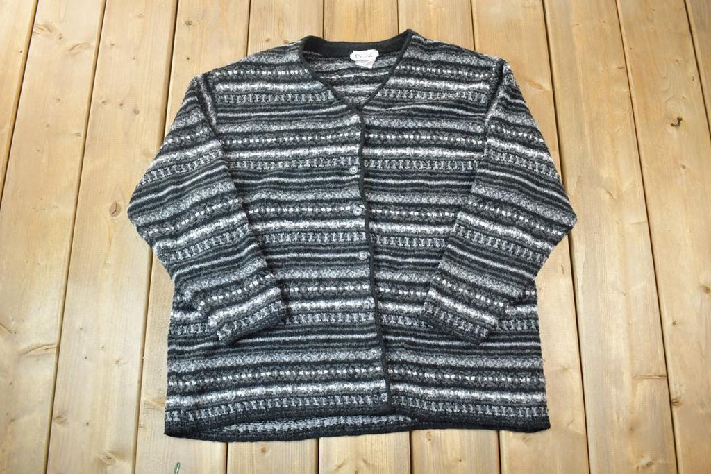 Vintage 1990s Boz Knit Crewneck Button Up Sweater /