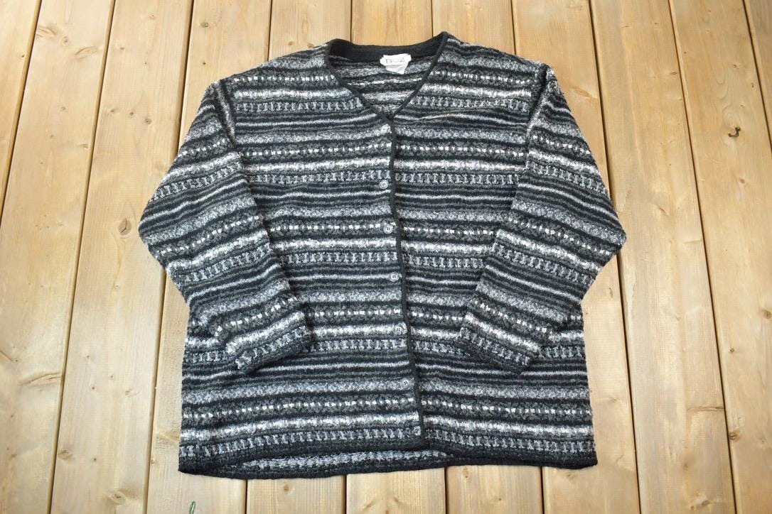 Vintage 1990s Boz Knit Crewneck Button Up Sweater /