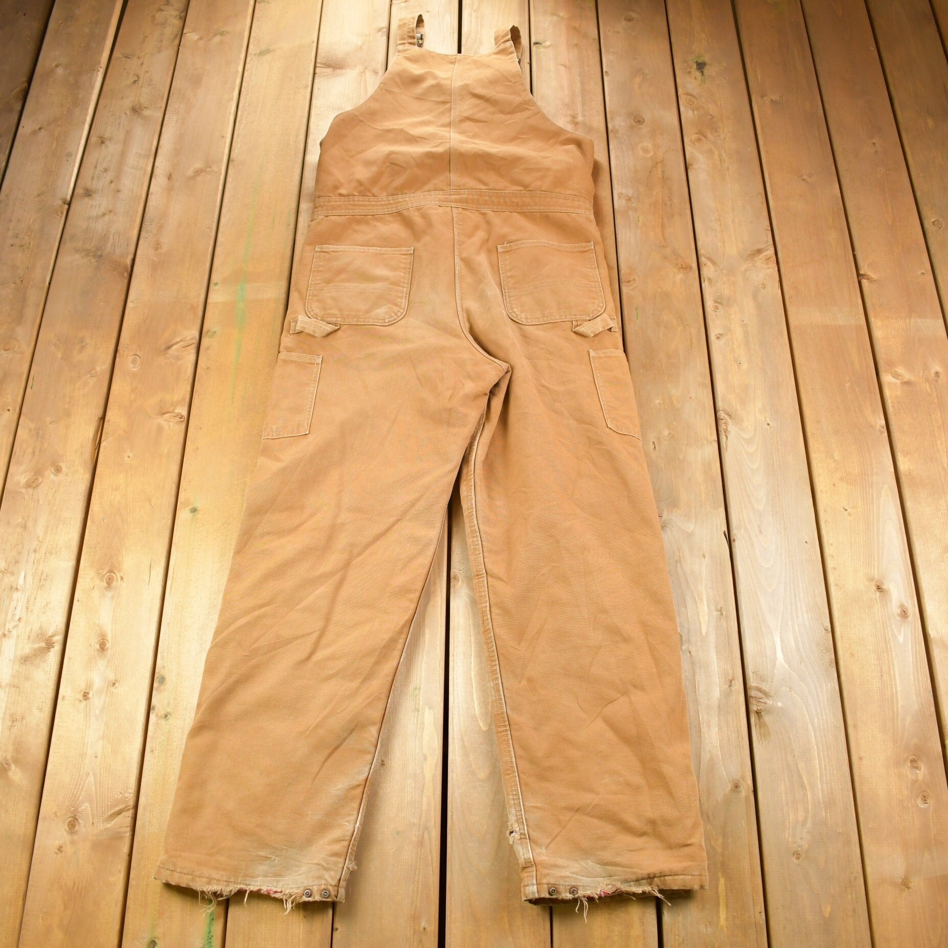 Vintage 1990s Carhartt Double Knee Distressed Canvas Zip Overalls Size 40 x 26