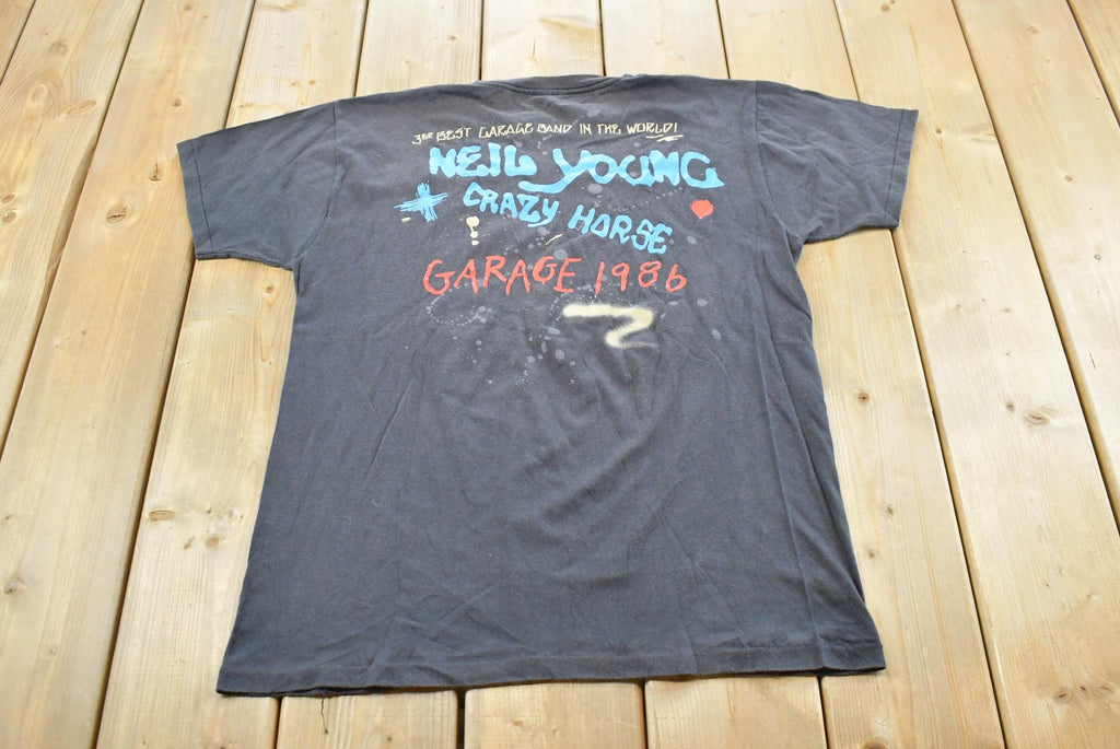 Vintage 1986 Neil Young Crazy Horse Rock Band Concert Music T-Shirt Men's M