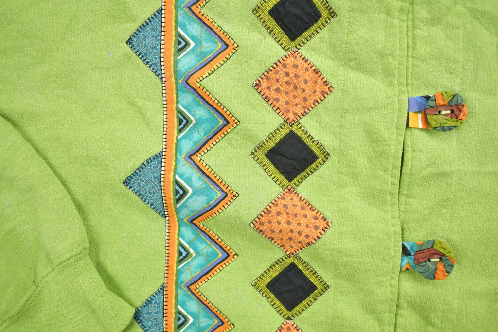 Vintage 1990s Abstract Green Embroidered Cardigan Sweater
