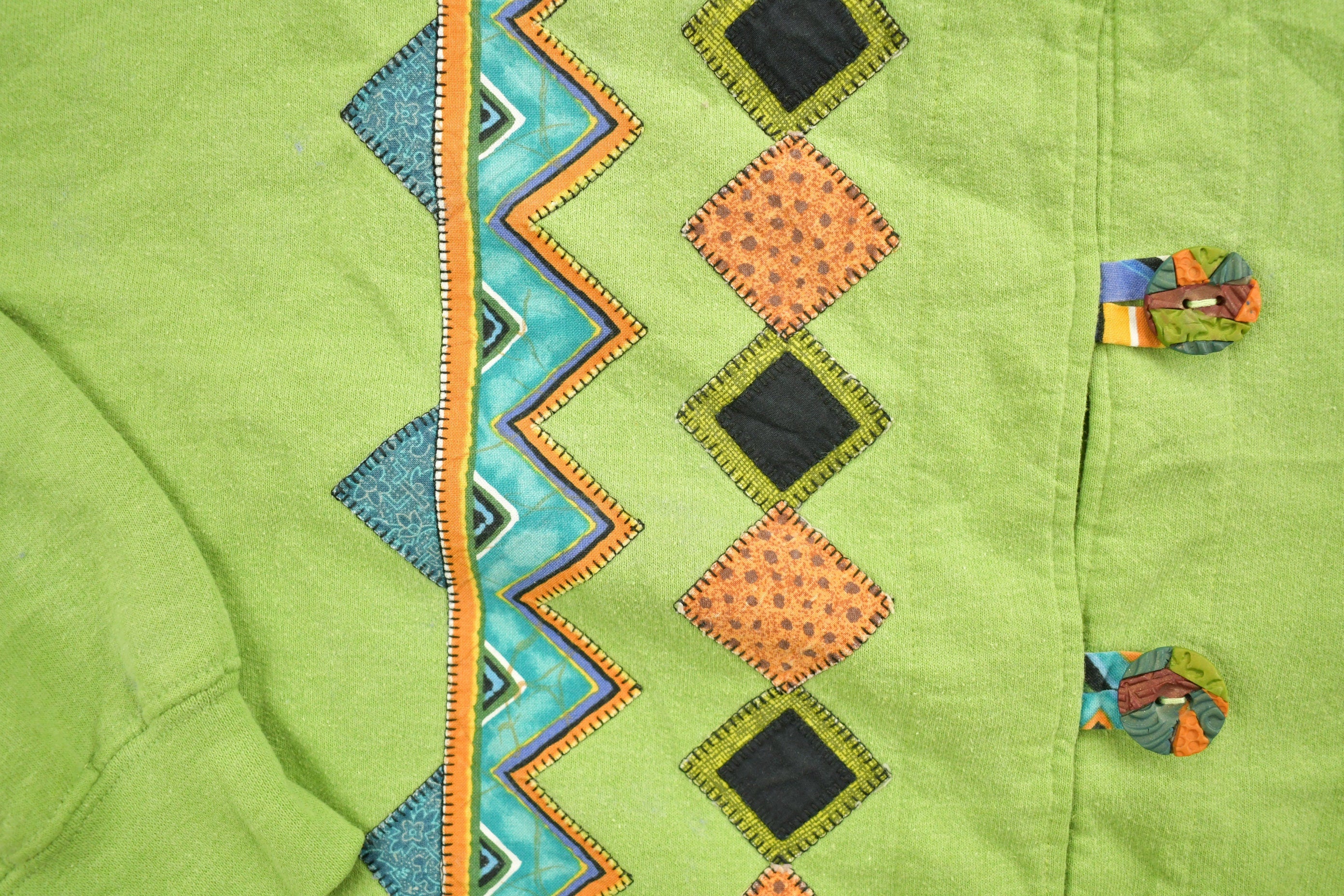 Vintage 1990s Abstract Green Embroidered Cardigan Sweater