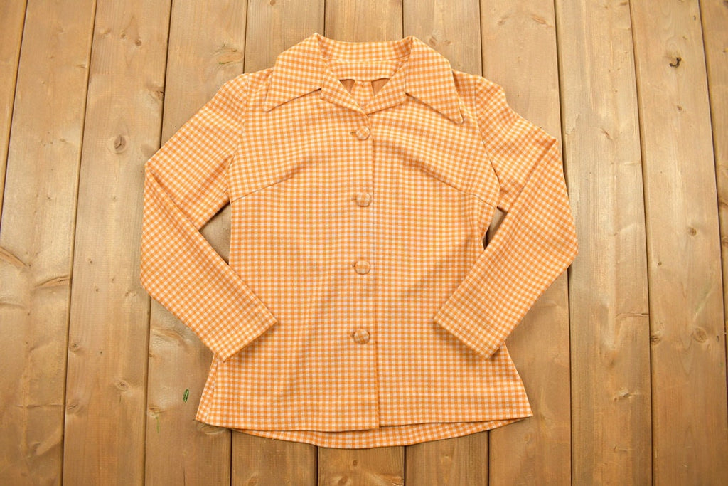 Vintage 1960s Orange Gingham Full Button-Up