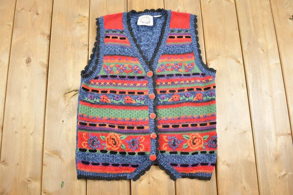 Vintage 1980s Floral Knitted Women's Cardigan
