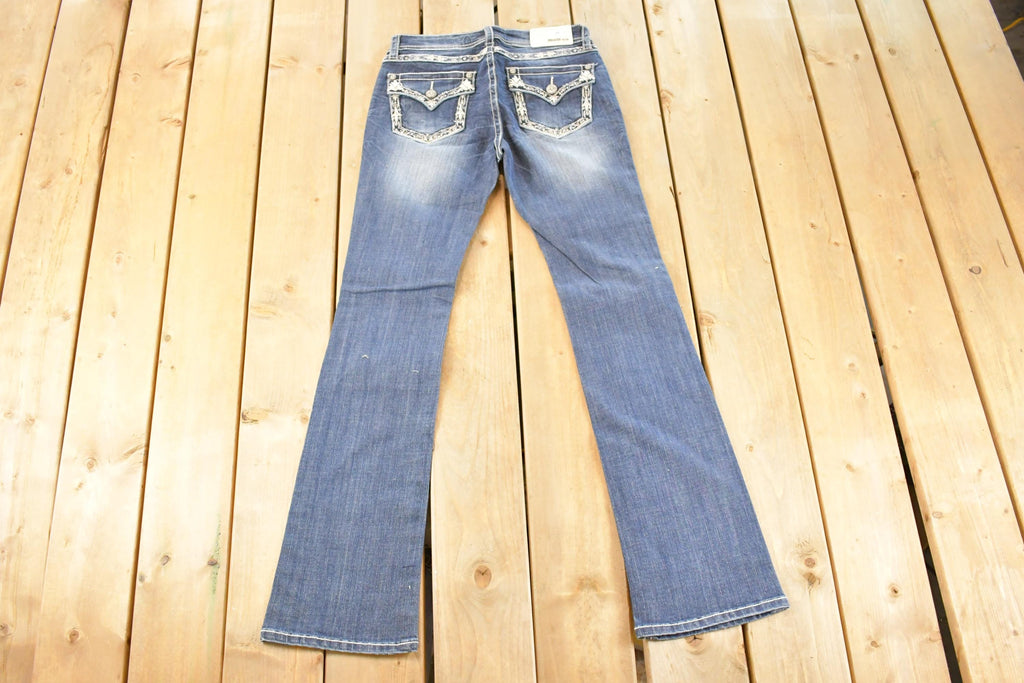 Vintage Deadstock Y2K Grace In LA Bedazzled Low Rise Jeans Women's Size 27 x 32 / Bootcut Jeans / 2000's Embroidered Contrast Stitched Denim