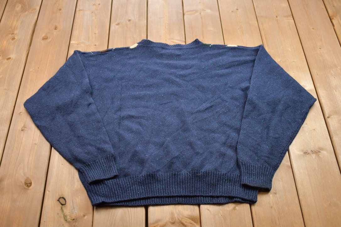 Vintage 1990s Knitted Argyle Crewneck Sweater /
