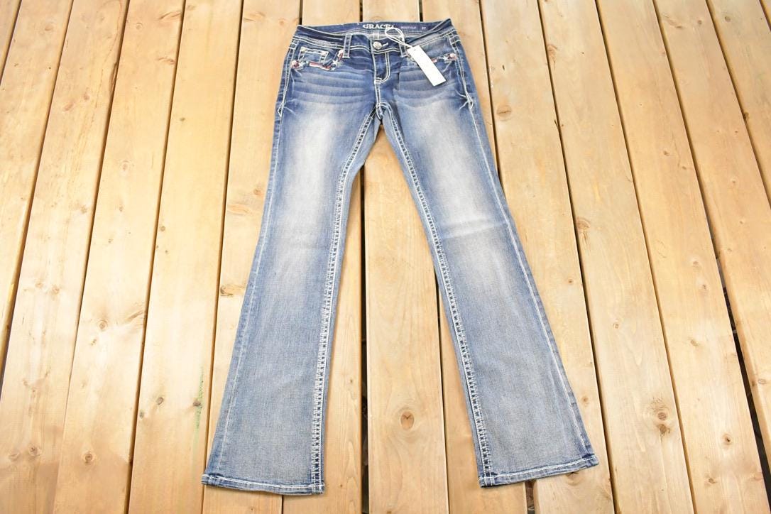 Vintage Deadstock Y2K Grace In LA Bedazzled Low Rise Jeans Women's Size 27 x 31