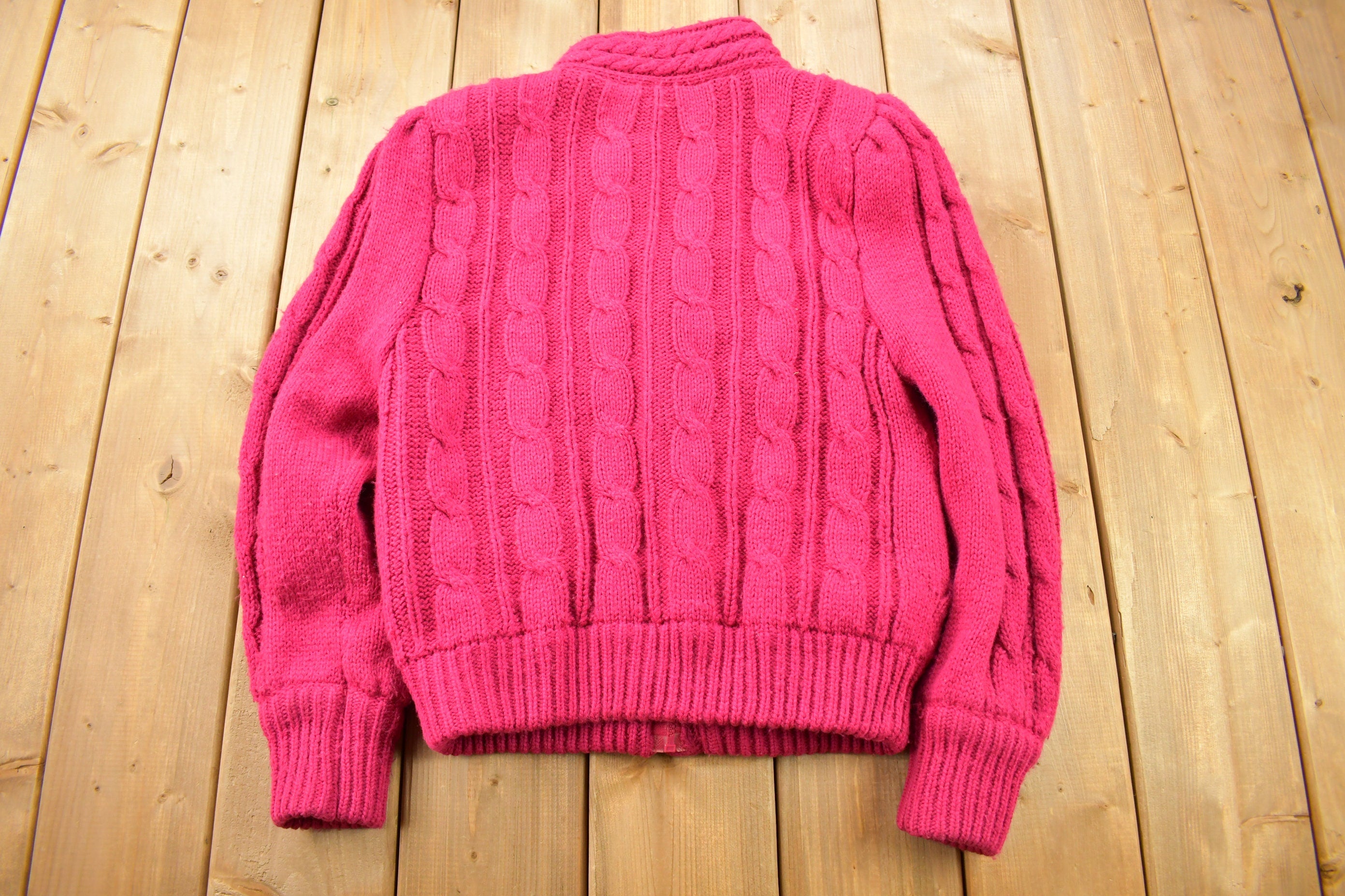 Vintage 1980s Chill Chasers 3D Pink Cable Knit Sweater