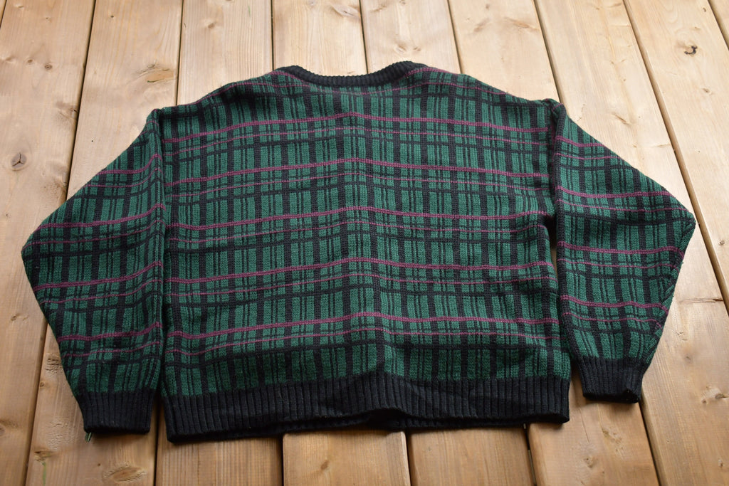 Vintage 1990s Bryn Connelly Plaid Knitted Cardigan Sweater