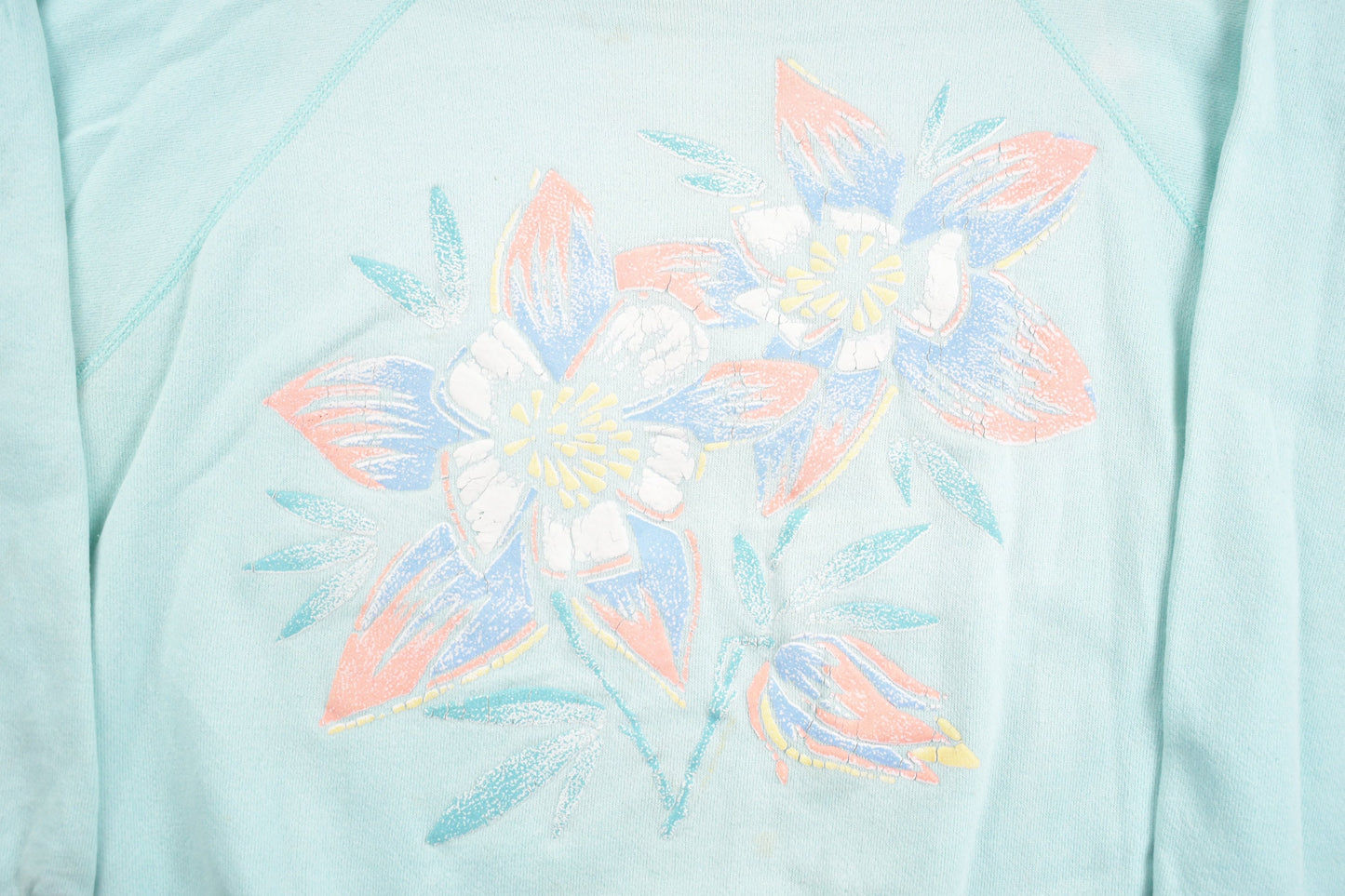 Vintage 1980s Cute Abstract Flowers Crewneck Sweater / 80s Crewneck / Grandma Sweater / Pastel / Made In USA / Art Graphic / Raglan