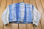Vintage 1981 Motoring Tour Racing Striped Patchwork Denim Jean Jacket