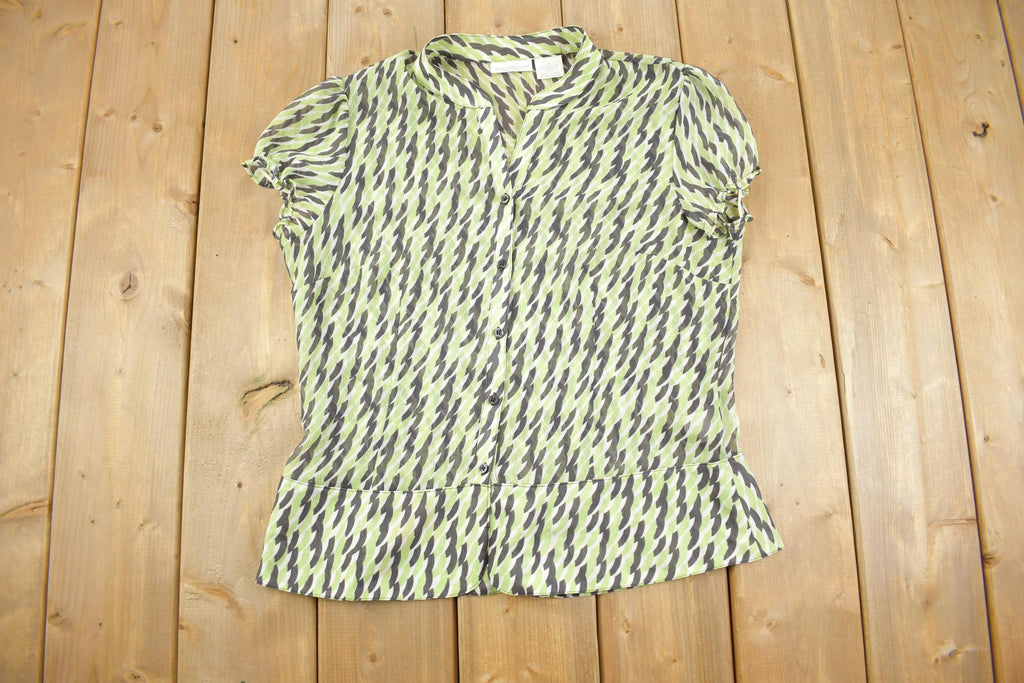 Vintage Y2k Worthington Patterned Short Sleeve Blouse / 2000s Mom Style