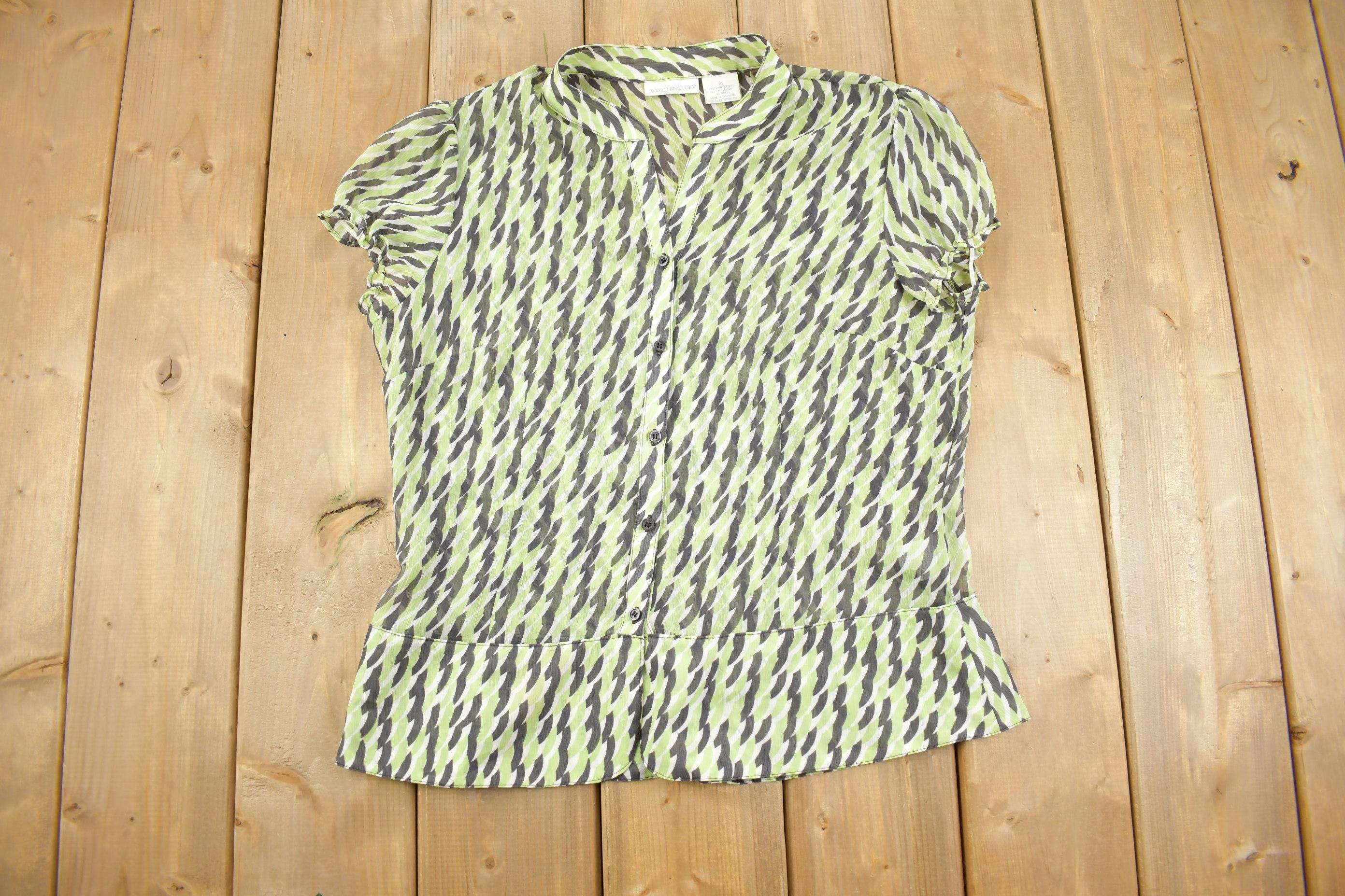 Vintage Y2k Worthington Patterned Short Sleeve Blouse / 2000s Mom Style