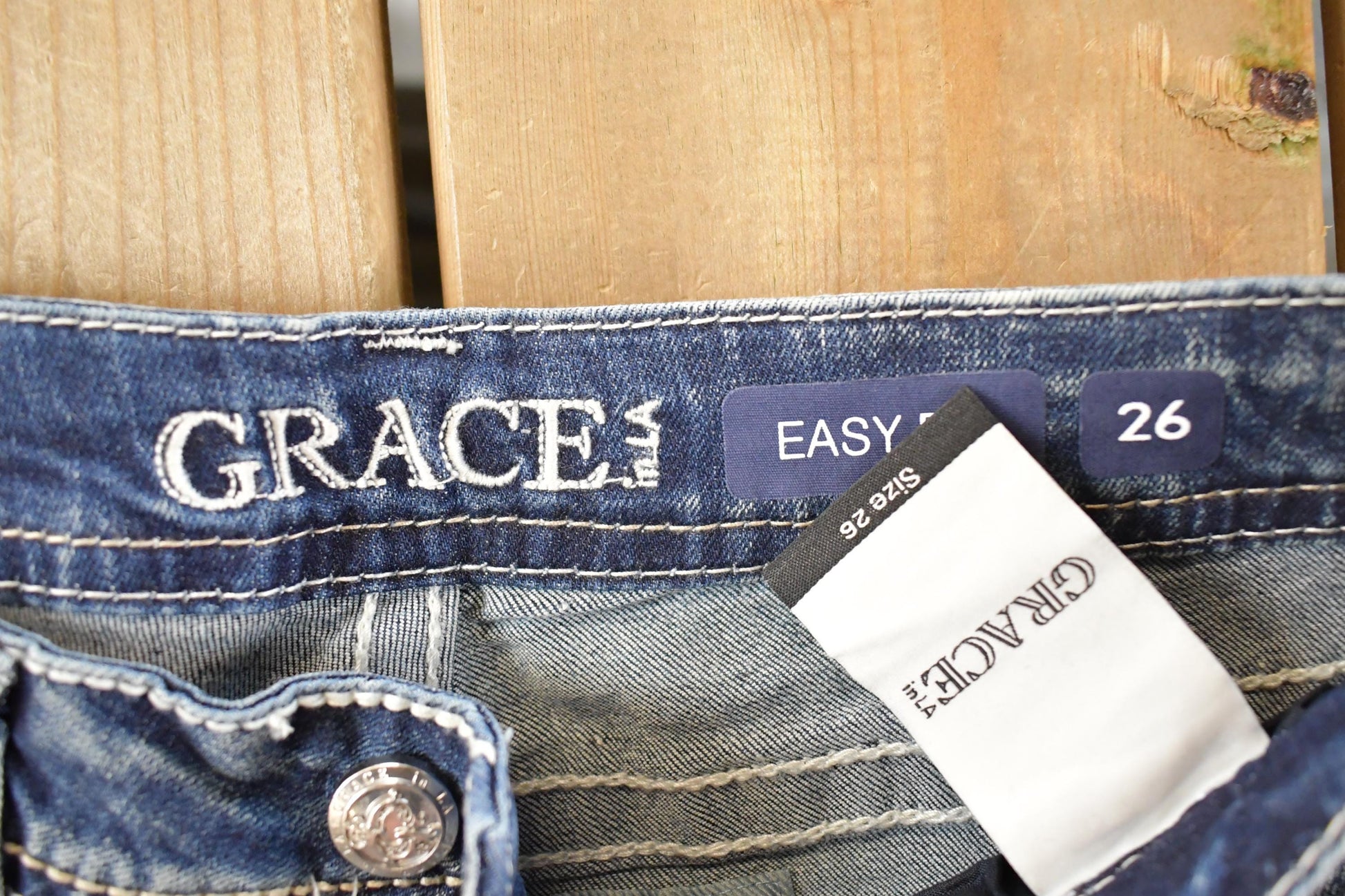 Vintage Deadstock Y2K Grace In LA Bedazzled Bootcut Low Rise Jeans Women's Size 26 x 31