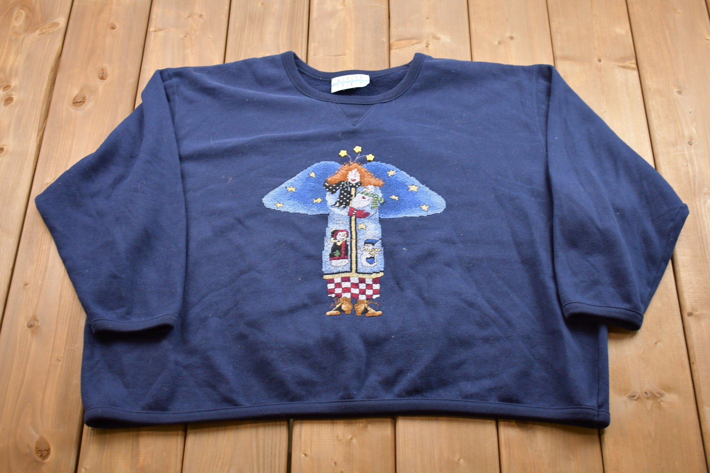Vintage 1990s Active Sport Christmas Sweater , 90s Holiday Crewneck , Winter Wear , Festive Graphic Print