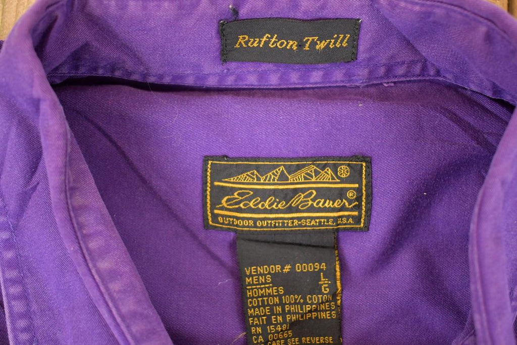 Vintage 1990s Eddie Bauer Rufton Twill Button Up Shirt Men's L