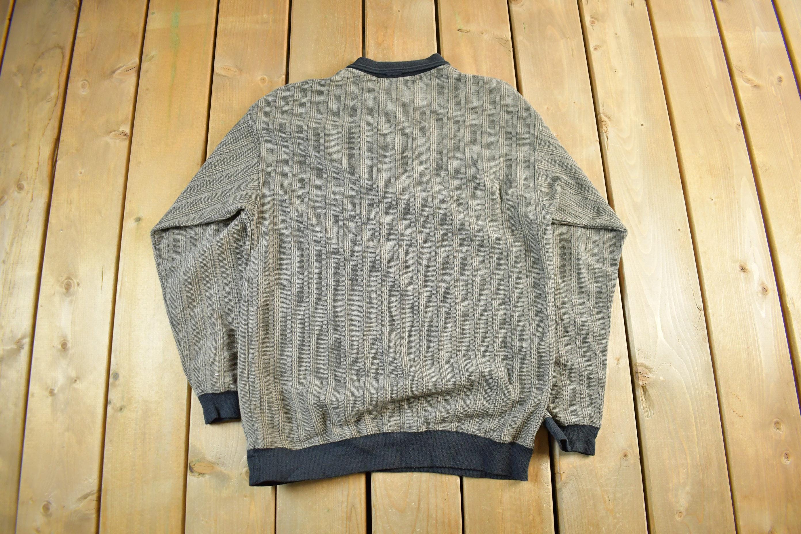 Vintage 1990s Knights At Round Table Tall Striped Button Up Sweatshirt Men's Large