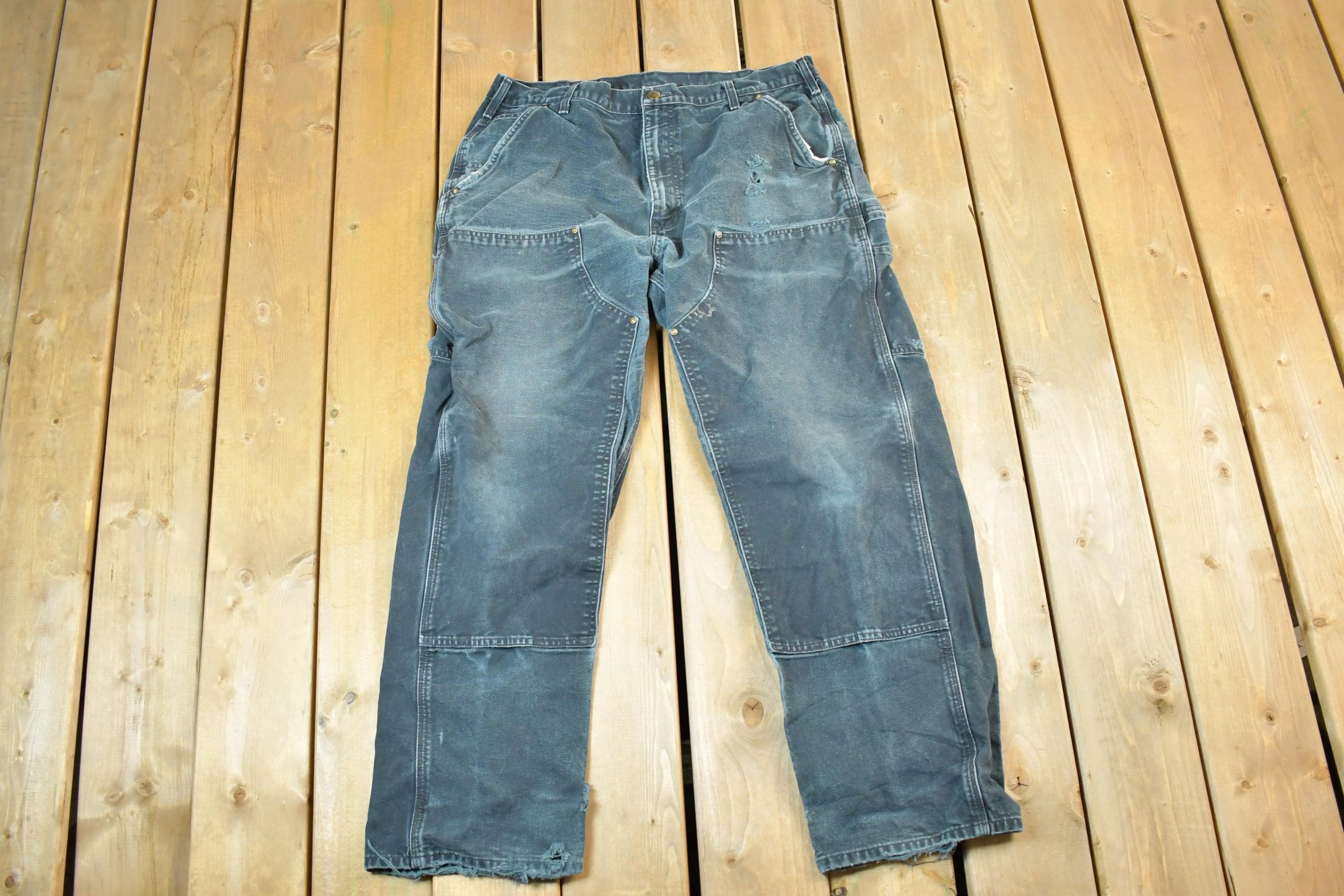 Vintage 1990s Carhartt Double Knee Denim Work Pants Size 38 x 32