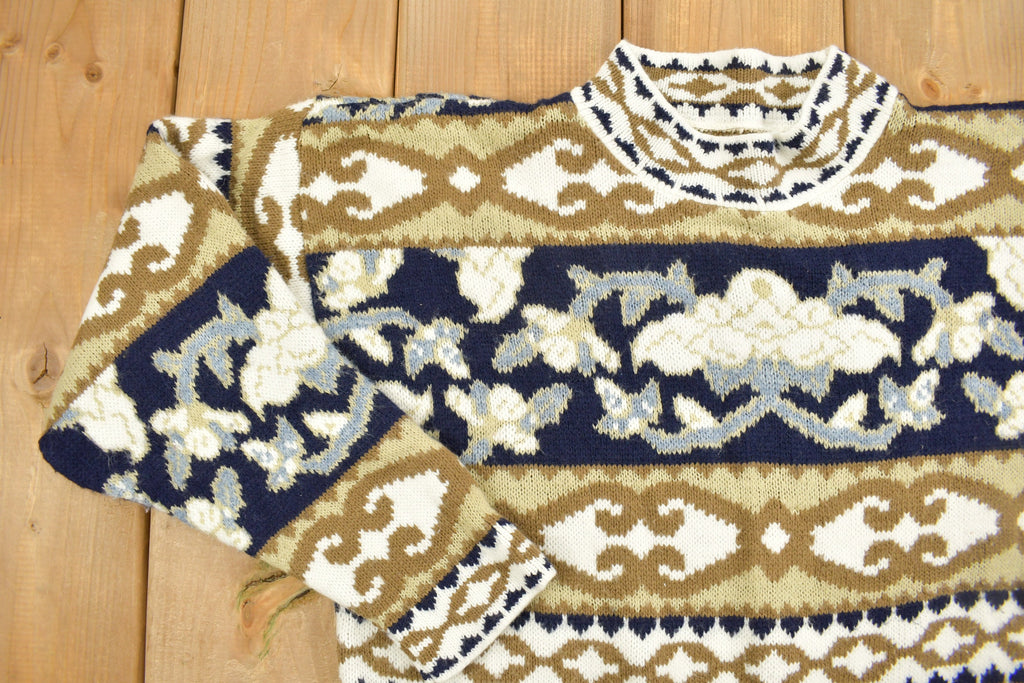 Vintage 1990s Knitted Gold Link Pattern Crewneck Sweater