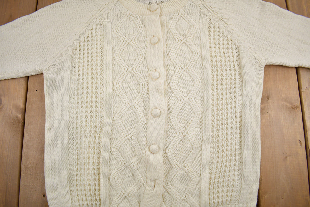 Vintage 1980s Cable Knit Acrylic Cardigan Sweater