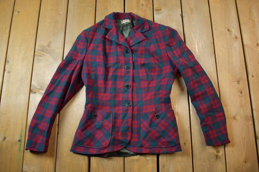 Vintage 1940s Sportcraft 100% Wool Plaid Womens Hunting Active Blazer Made In USA Activewear