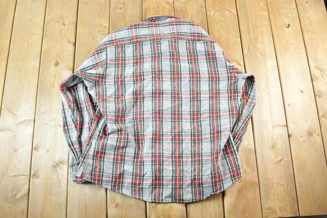 Vintage 1970s Sears Fieldmaster Plaid Flannel Lined Wool Blend Button Up Shirt Mens L