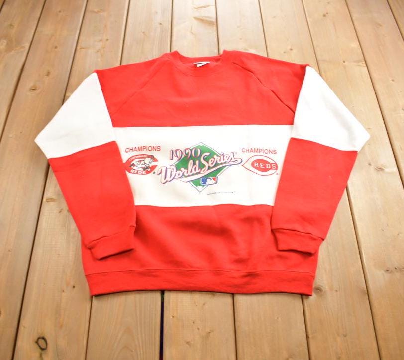 Vintage 1990 MLB Baseball World Series Cincinatti Reds Colorblock Crewneck Sweatshirt Made In USA