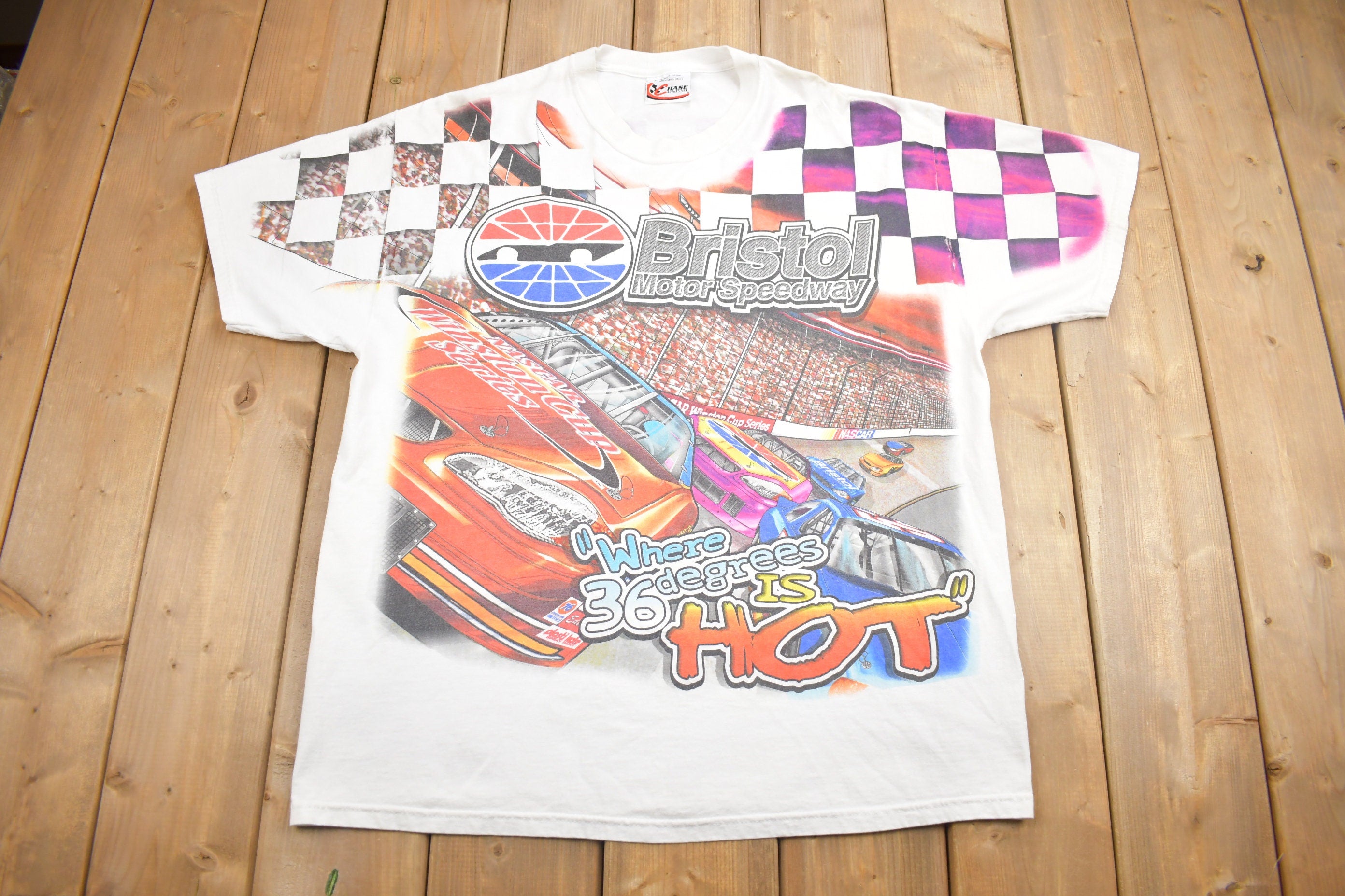 Vintage 2003 NASCAR Bristol Motor Speedway All Over Print Racing T-Shirt