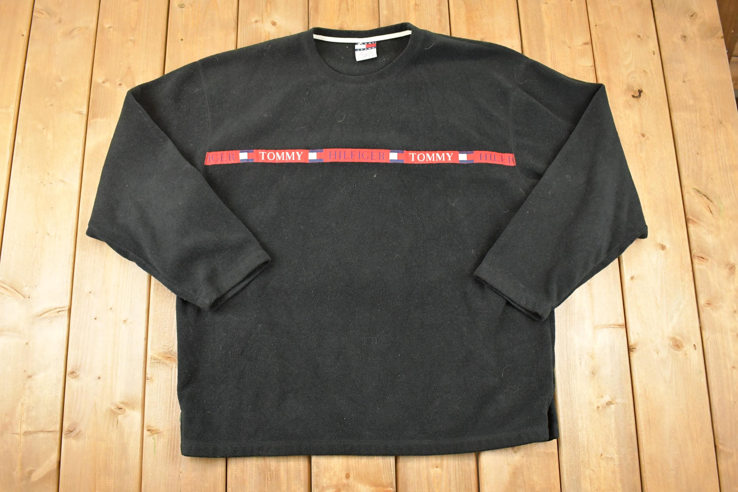 Vintage 1990s Tommy Jeans Fleece Outdoorsman Srtip Logo Sweater Mens XL