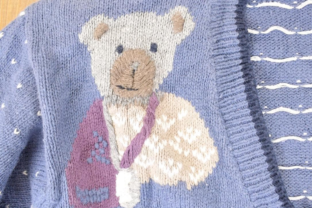 Vintage 1990s Christopher & Banks Teddy Bear Hand Embroidered Knit Cardigan Sweater Women's M