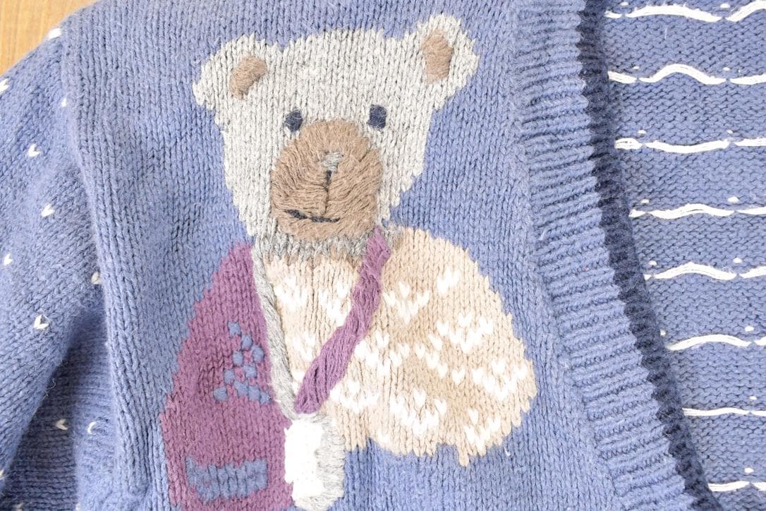 Vintage 1990s Christopher & Banks Teddy Bear Hand Embroidered Knit Cardigan Sweater Women's M