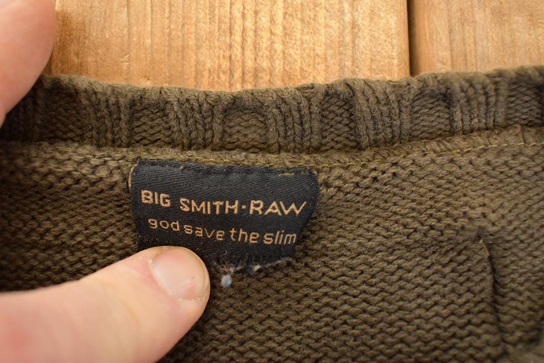 Vintage 1990s Big Smith Raw Cable Knit Crewneck Sweater Men's S