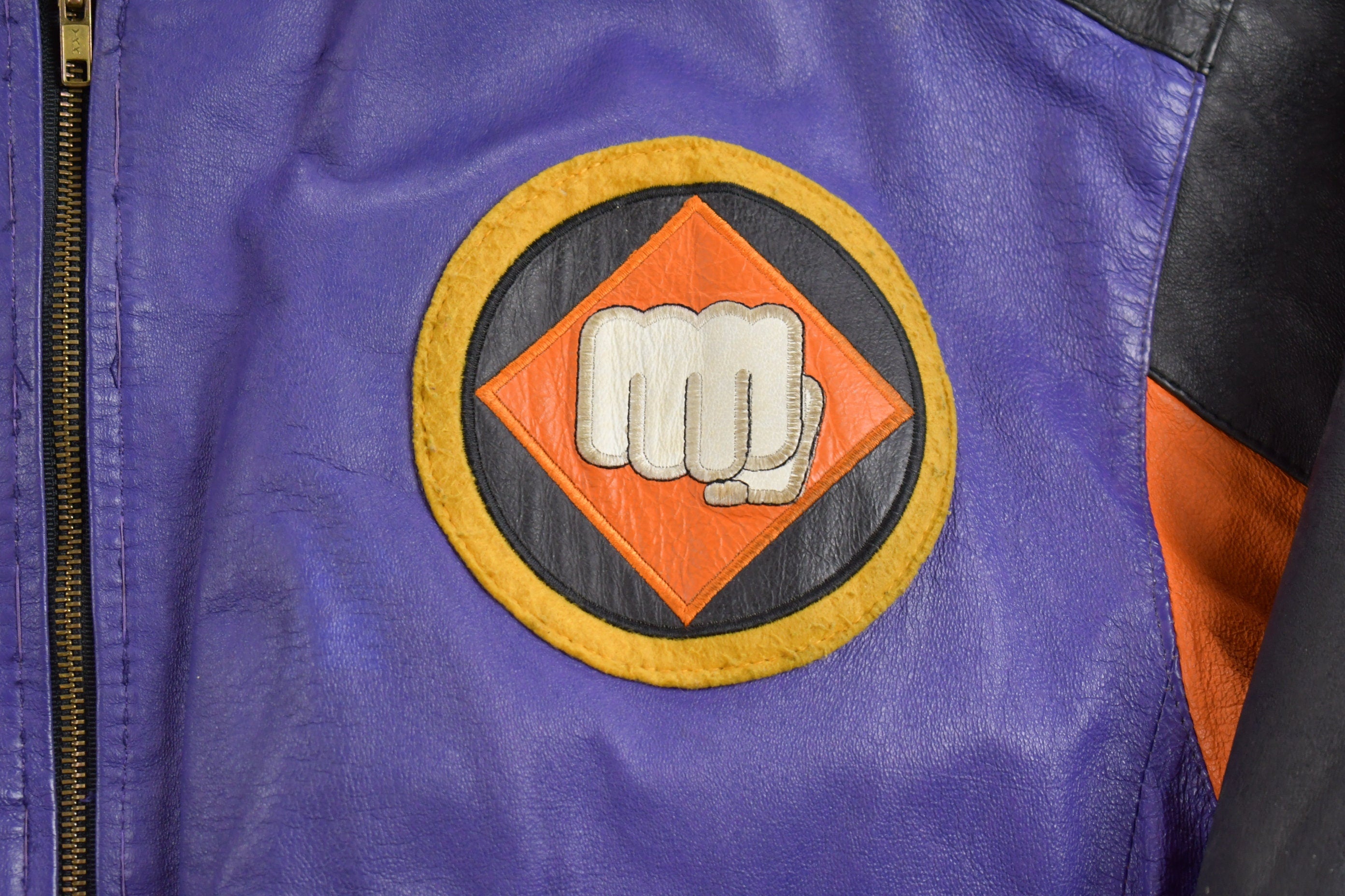 Vintage 1990s Micheal Hoban Martial Arts Patchwork Leather Jacket