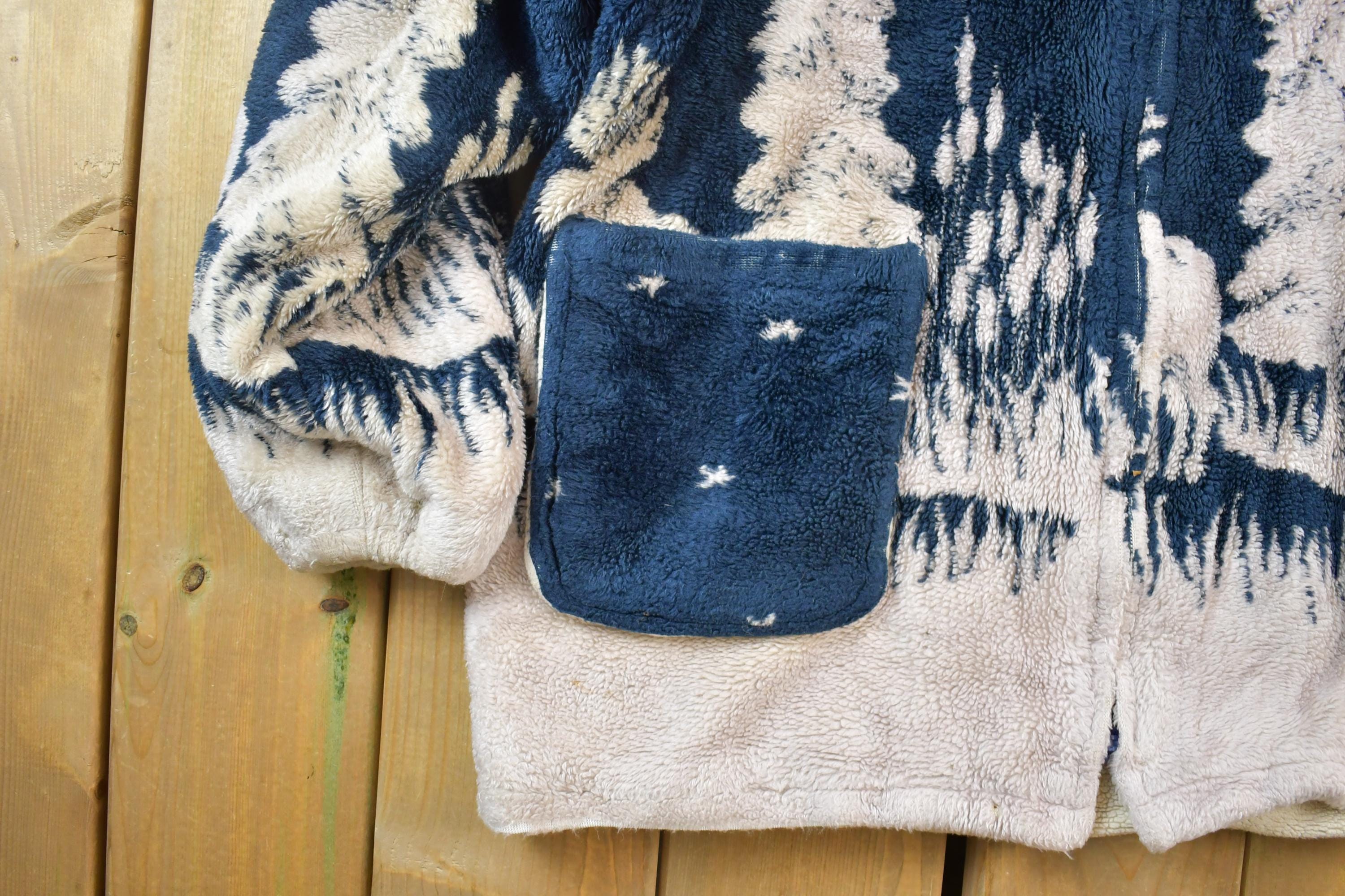 Vintage 1990s Forest Pines Moose Fleece Hoodie Zip Up Sweater