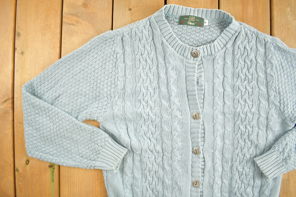 Vintage 1990s Orvis Blue Knitted Cardigan Sweater