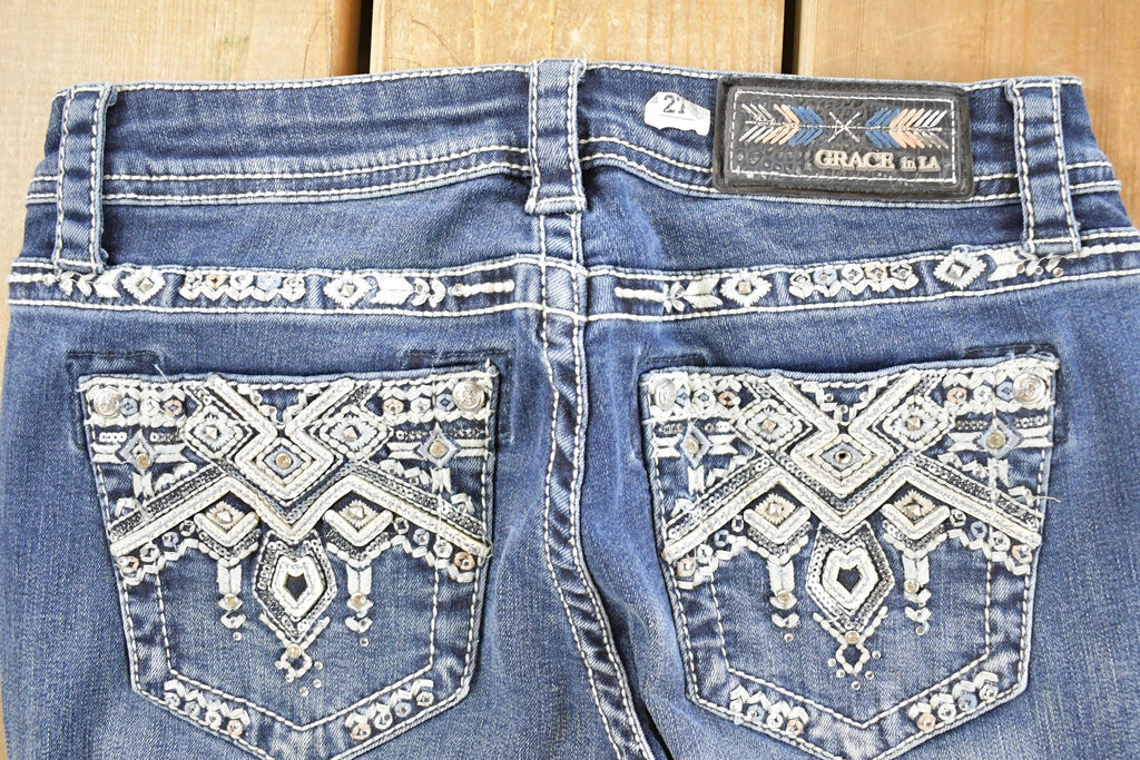 Vintage Deadstock Y2K Grace LA Bedazzled Low Rise Jeans Women's Size 27 x 32