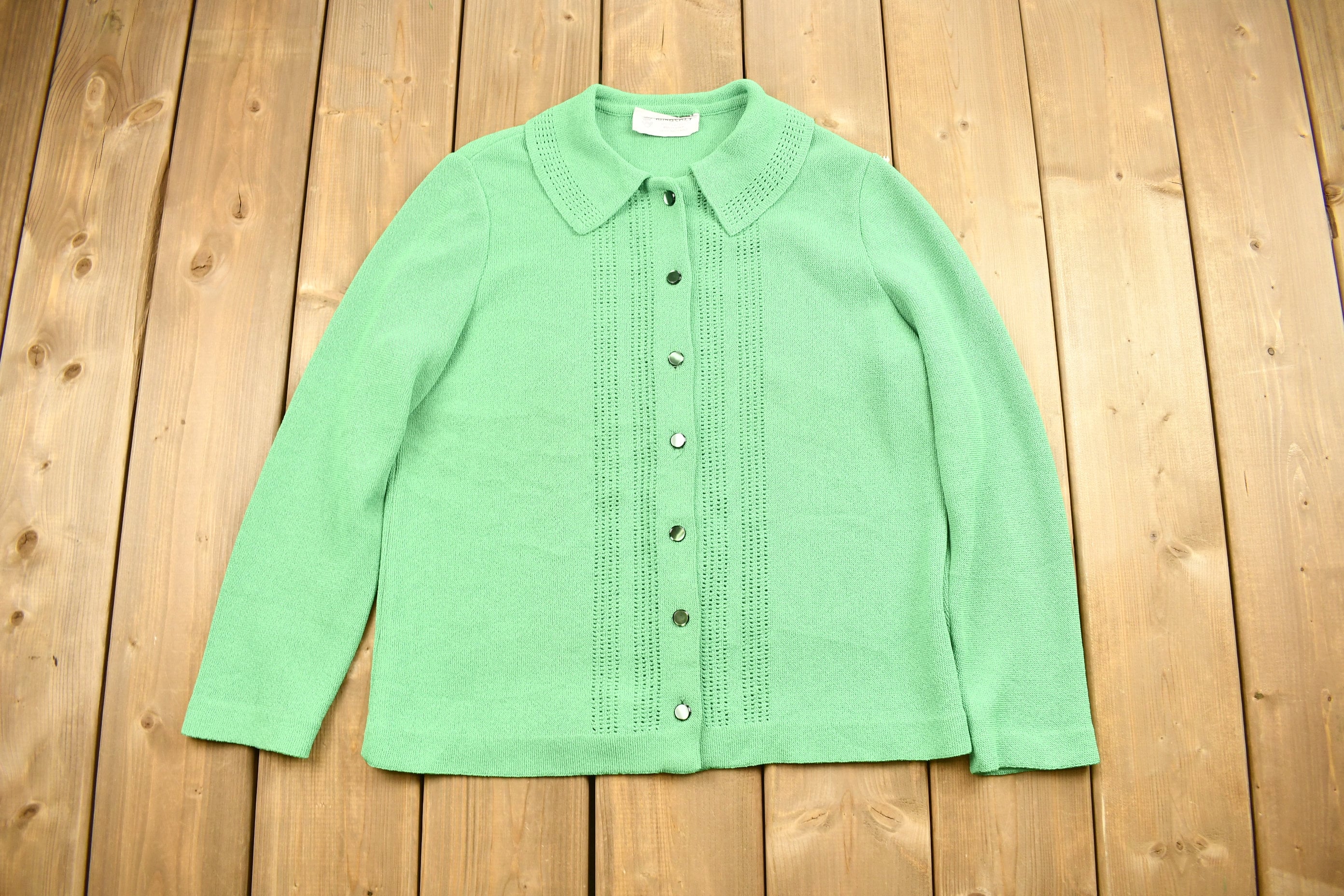 Vintage 1990s Green Collared Cardigan Sweater