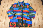 Vintage 1990s Aztec South Western Pattern Button Up Fleece Sweater OSFA