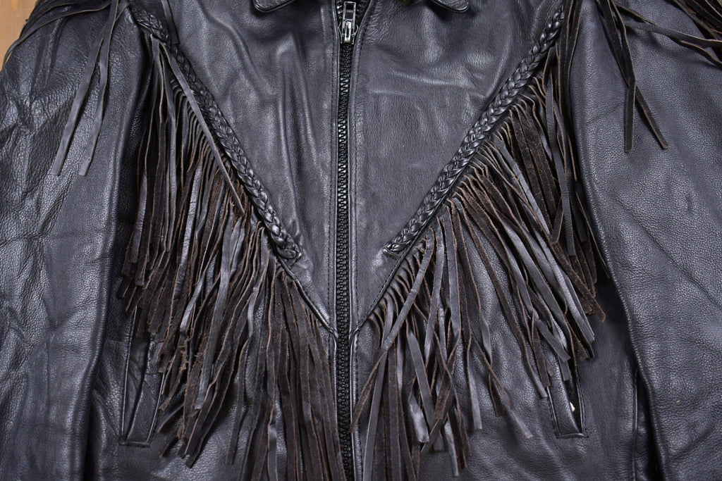 Vintage 1990s Leather Fringe Biker Jacket