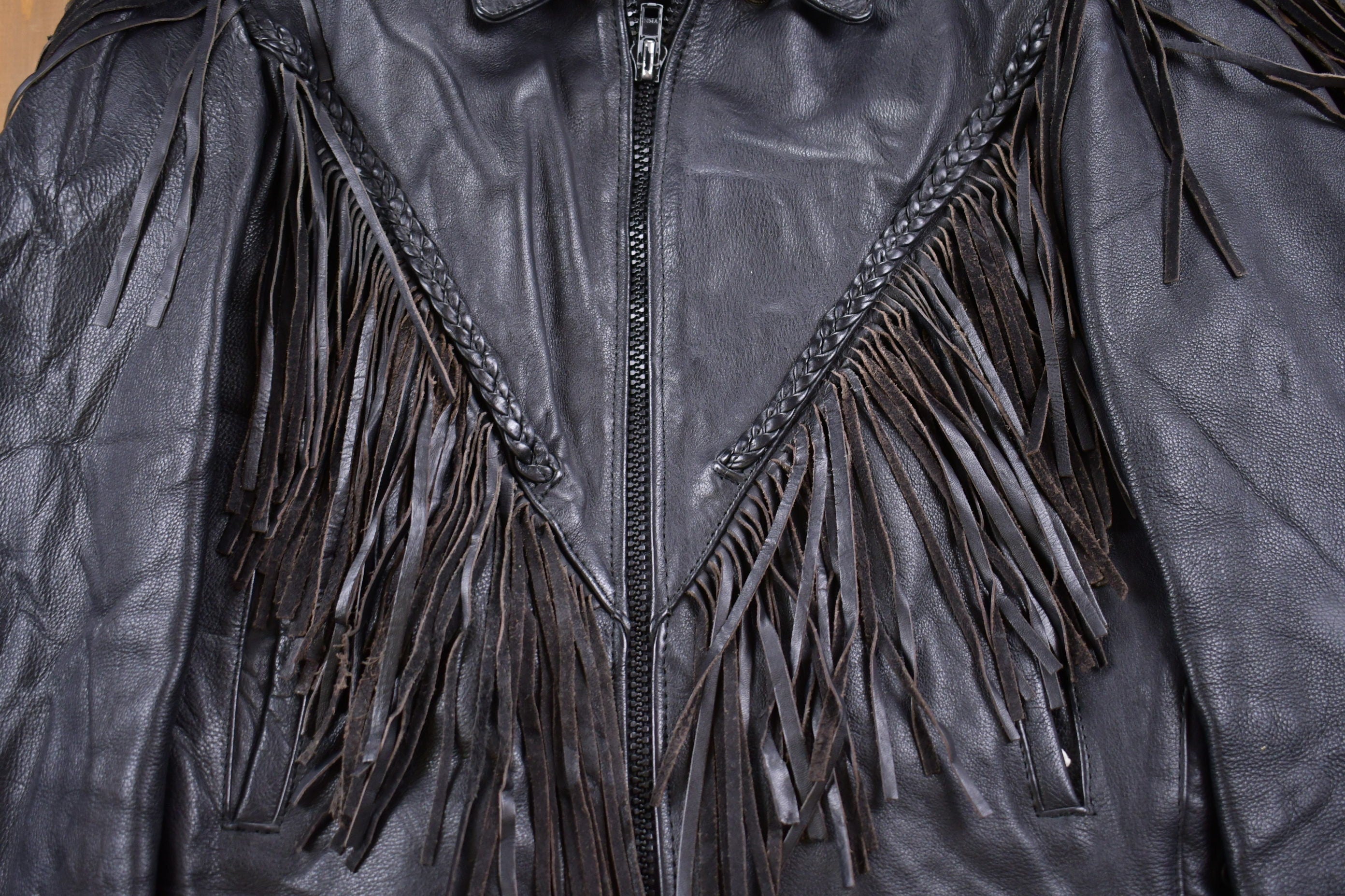 Vintage 1990s Leather Fringe Biker Jacket