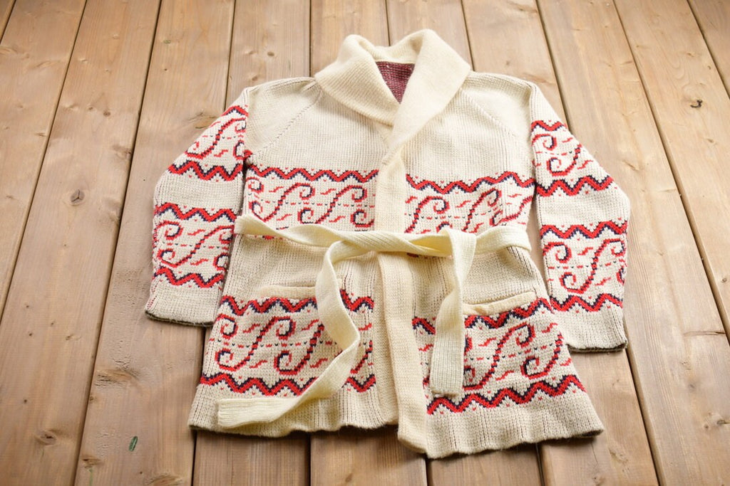 Vintage 1970s Knitted Belt Closure Cardigan Sweater