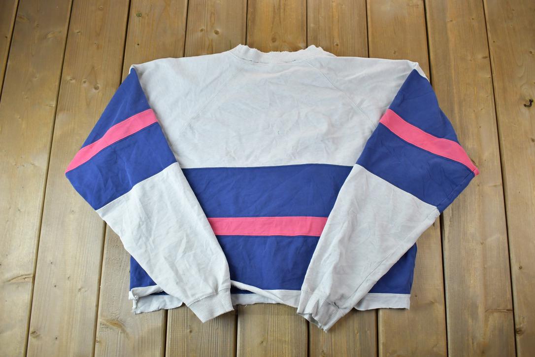Vintage 1990s Eddie Bauer Cropped Colour Block Crewneck Sweatshirt  90s Crewneck  Made In USA  Streetwear  Embroidered