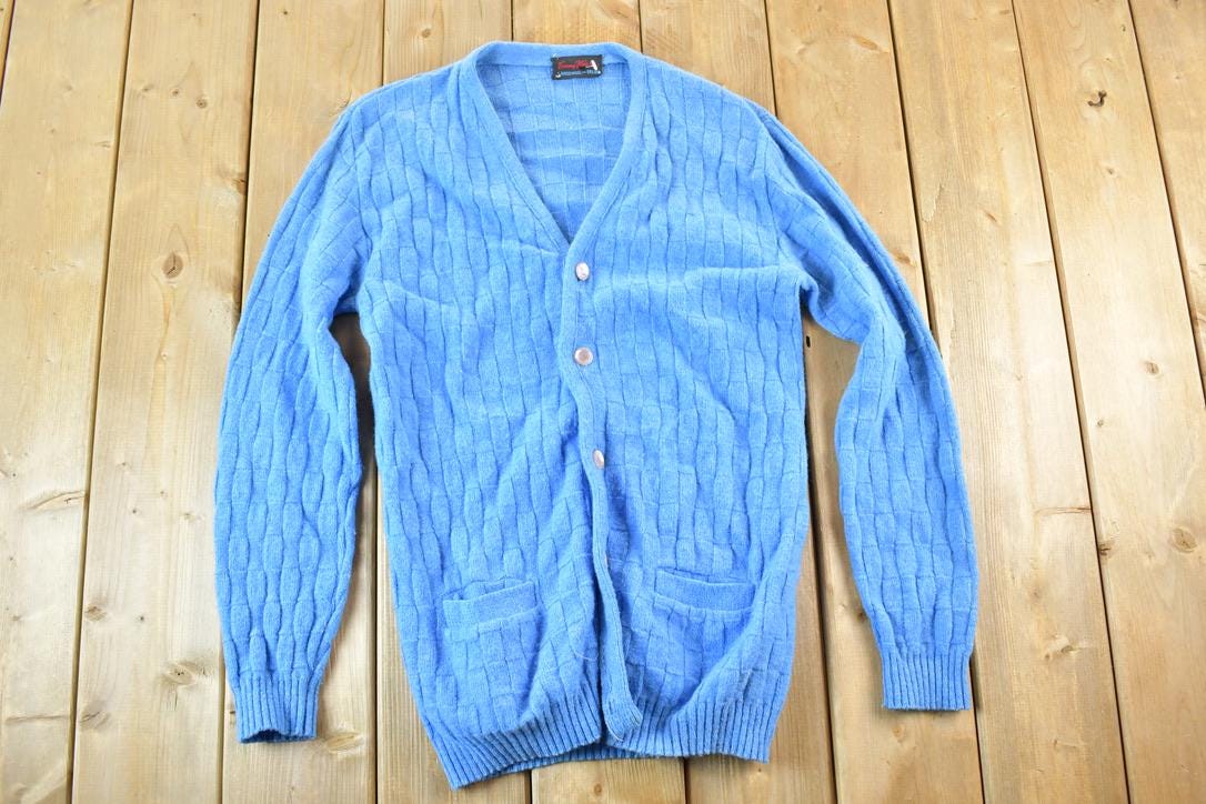 Vintage 1970s Tommy Knight 100% Lambswool Cable Knit Cardigan Sweater Mens M