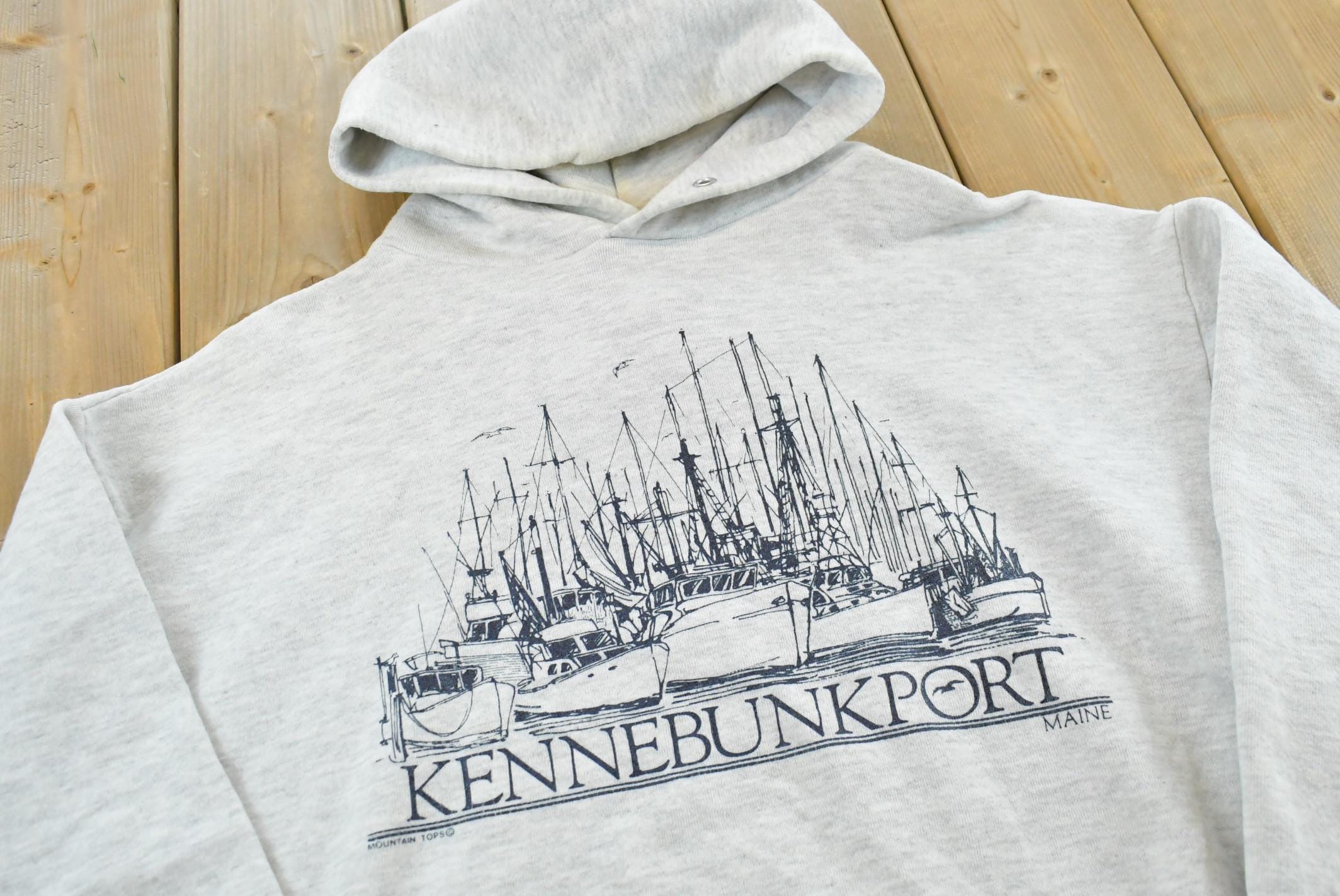 Vintage 1990s Kennebunkport Sailboat Hoodie Sweatshirt Mens L / Embroidered / Made in USA / Streetwear/ Americana / Maine