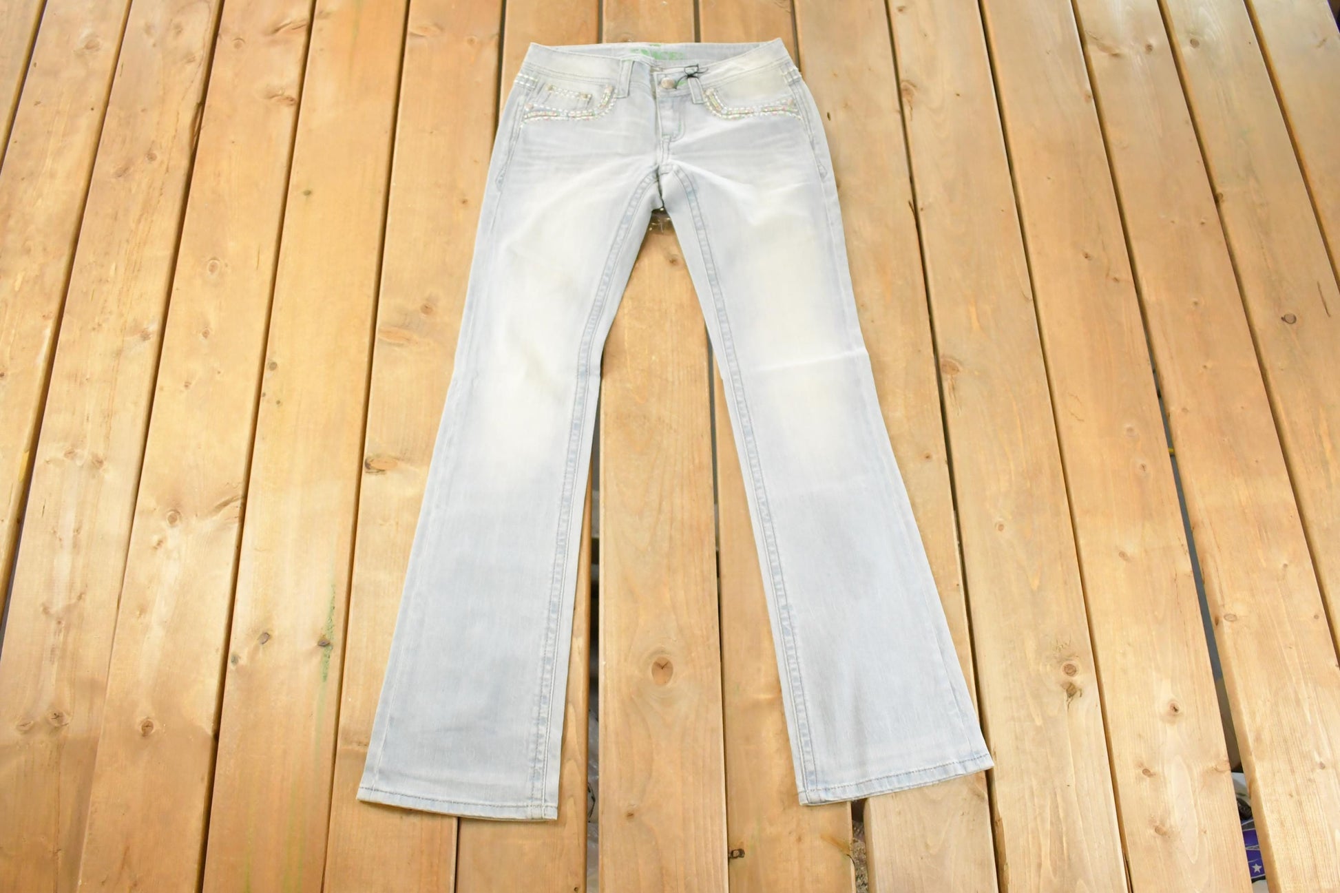 Vintage Deadstock Y2K Grace In LA Bedazzled Bootcut Low Rise Jeans Women's Size 26 x 31