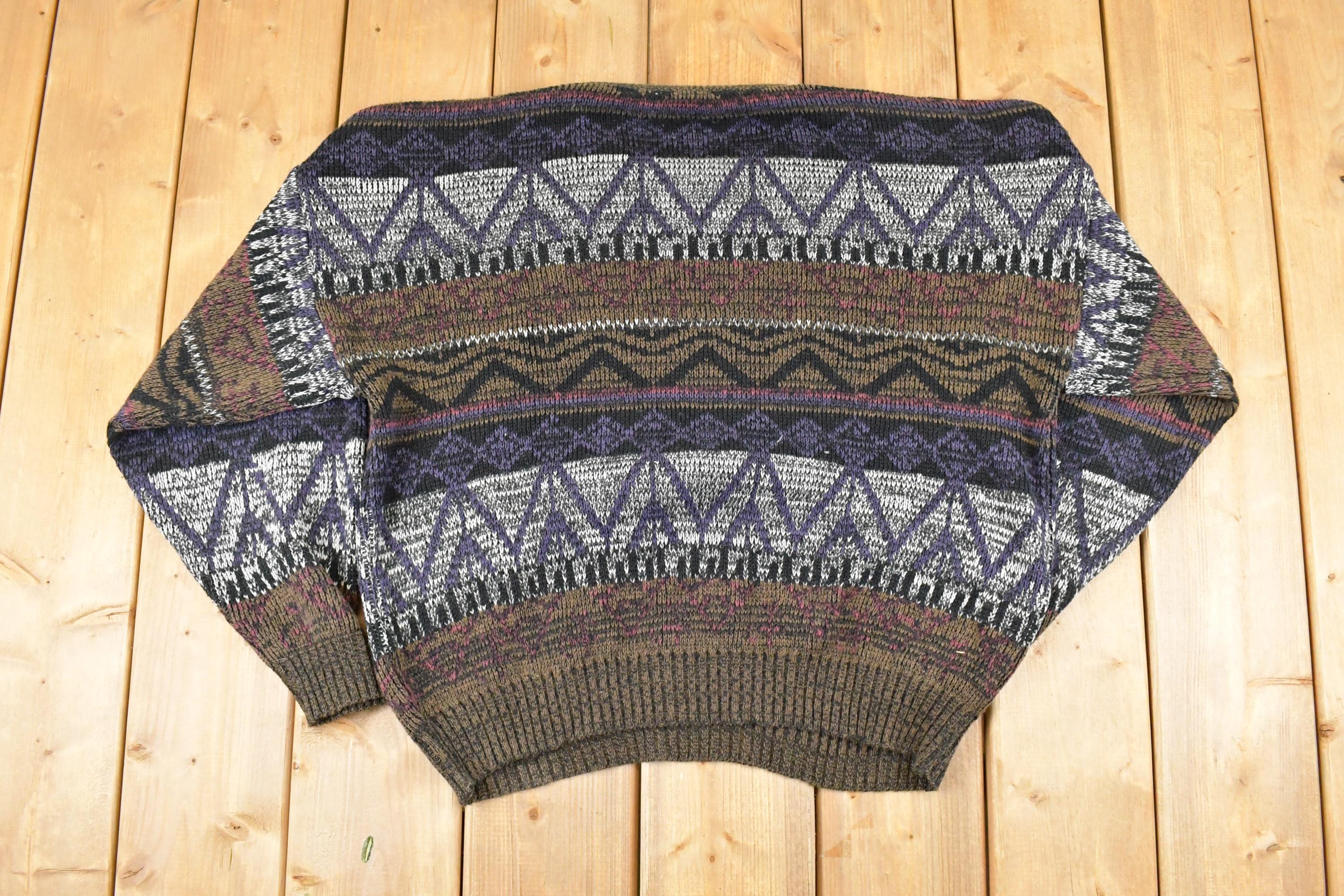 Vintage 1990s Abstract Knit Crewneck Sweater Men's L /