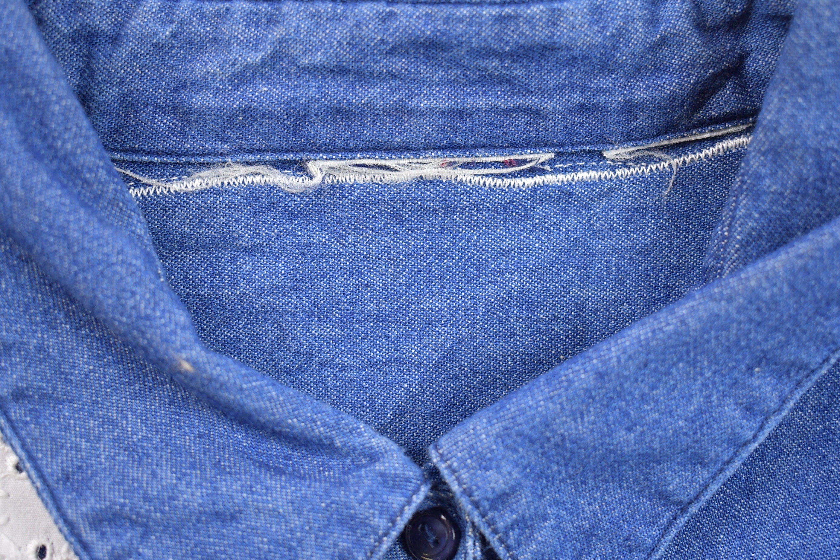 Vintage 1990s Denim Lace Button Up Short Sleeve Shirt