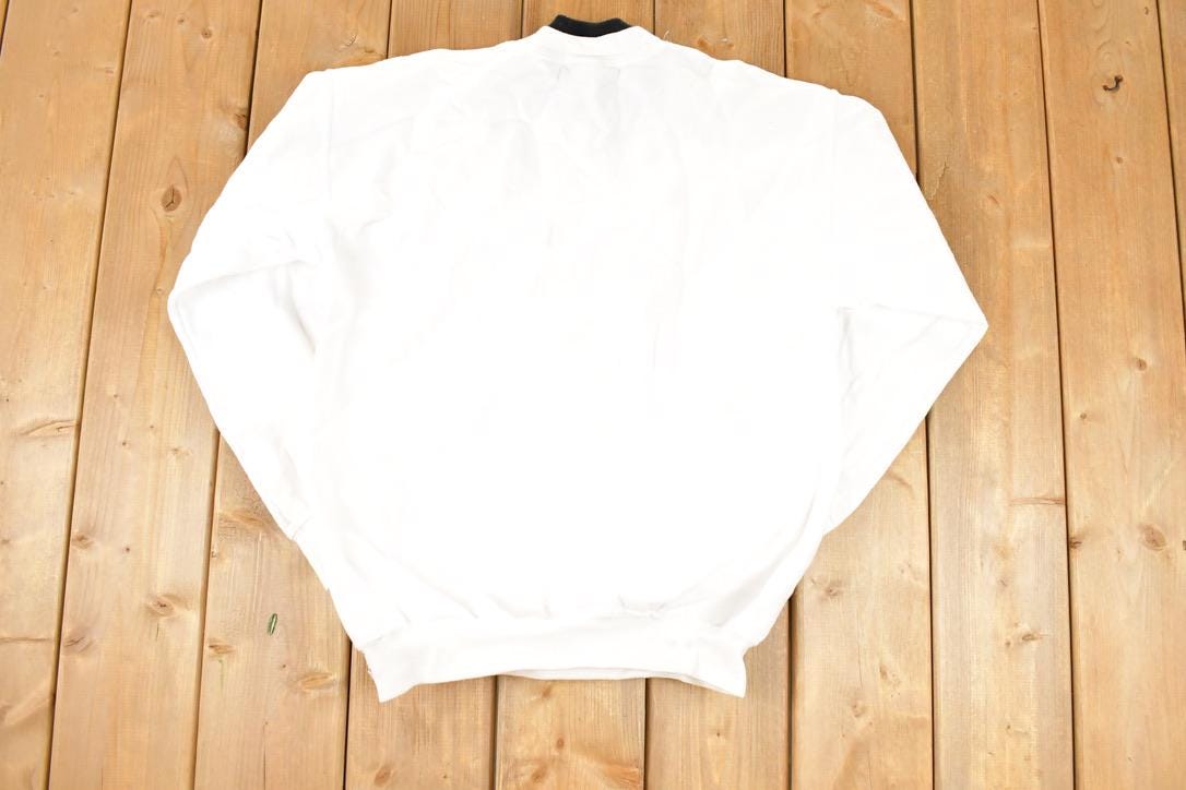 Vintage 1990s Top Stitch Cute Kitty Face Double Collar Crewneck Sweatshirt Women's M