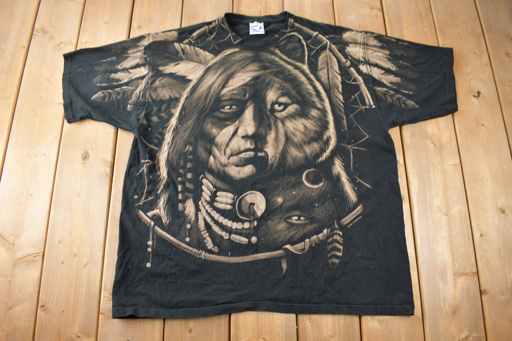 Vintage 1996 Liquid Blue Native American Graphic All Over Print T Shirt Size XXL