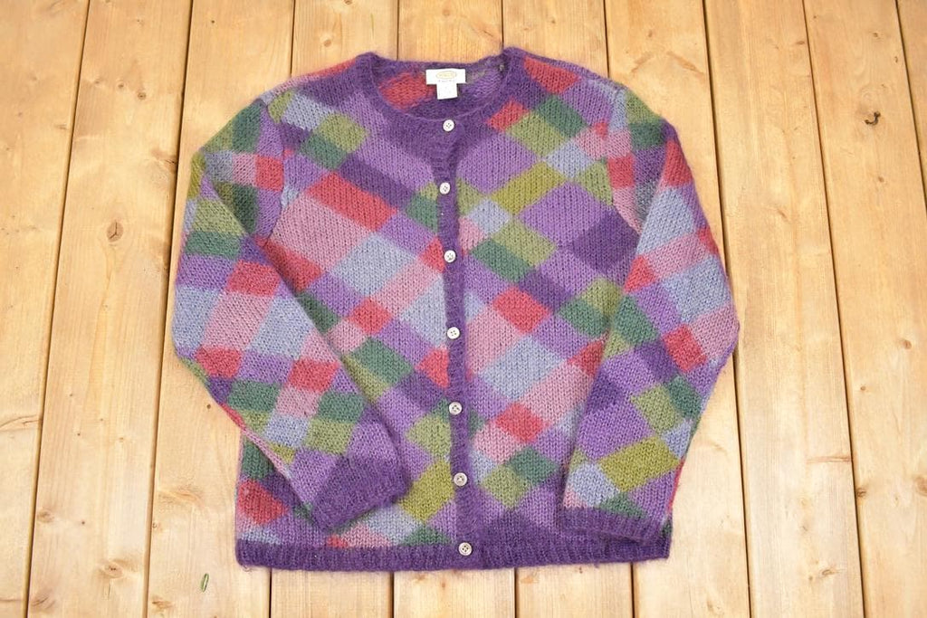 Vintage 1990s Talbots Abstract Hand Knit Mohair Cardigan Sweater Women's L